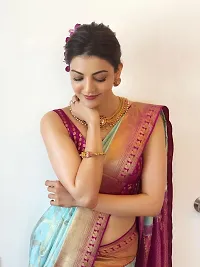 Stylish Turquoise Silk Blend Saree With Blouse Piece For Women-thumb3