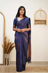 Stylish Navy Blue Silk Blend Saree With Blouse Piece For Women-thumb3