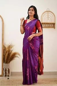 Stylish Purple Silk Blend Saree With Blouse Piece For Women-thumb3