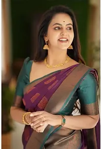 Stylish Purple Silk Blend Saree With Blouse Piece For Women-thumb1