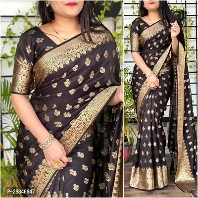 Stylish Black Silk Blend Saree With Blouse Piece For Women-thumb0