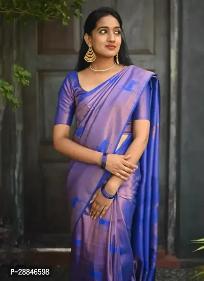 Stylish Blue Silk Blend Saree With Blouse Piece For Women-thumb3