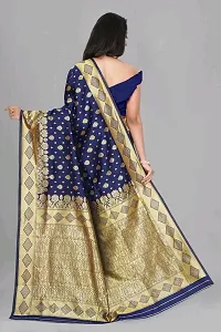 Stylish Navy Blue Silk Blend Saree With Blouse Piece For Women-thumb3