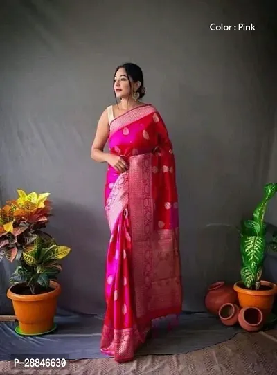 Stylish Pink Silk Blend Saree With Blouse Piece For Women-thumb0