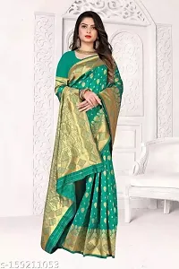 Stylish Green Silk Blend Saree With Blouse Piece For Women-thumb2