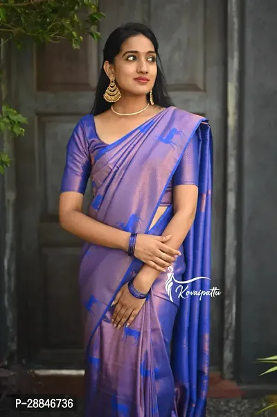 Stylish Blue Silk Blend Saree With Blouse Piece For Women-thumb4