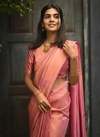 Stylish Pink Silk Blend Saree With Blouse Piece For Women-thumb2