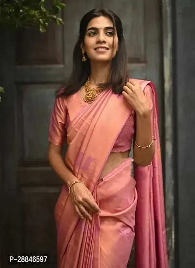 Stylish Pink Silk Blend Saree With Blouse Piece For Women-thumb3