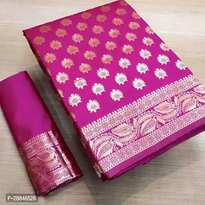 Stylish Pink Silk Blend Saree With Blouse Piece For Women-thumb0