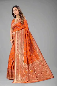 Stylish Orange Silk Blend Saree With Blouse Piece For Women-thumb3