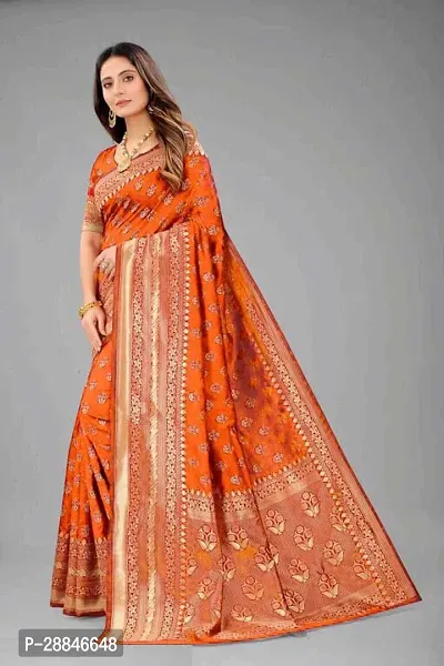 Stylish Orange Silk Blend Saree With Blouse Piece For Women-thumb4