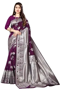 Stylish Purple Silk Blend Saree With Blouse Piece For Women-thumb1