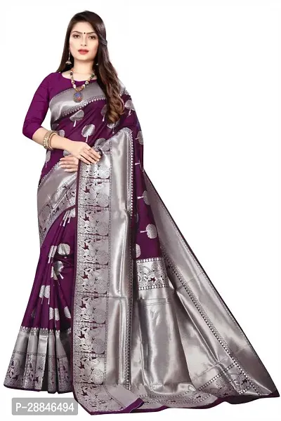 Stylish Purple Silk Blend Saree With Blouse Piece For Women-thumb2