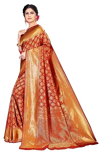 Stylish Red Silk Blend Saree With Blouse Piece For Women-thumb1