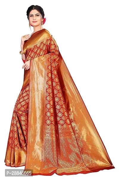 Stylish Red Silk Blend Saree With Blouse Piece For Women-thumb2