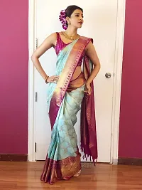 Stylish Turquoise Silk Blend Saree With Blouse Piece For Women-thumb1