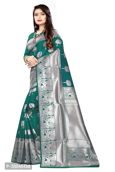 Stylish Green Silk Blend Saree With Blouse Piece For Women-thumb4