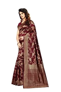 Stylish Maroon Silk Blend Saree With Blouse Piece For Women-thumb2