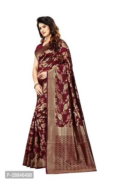 Stylish Maroon Silk Blend Saree With Blouse Piece For Women-thumb3