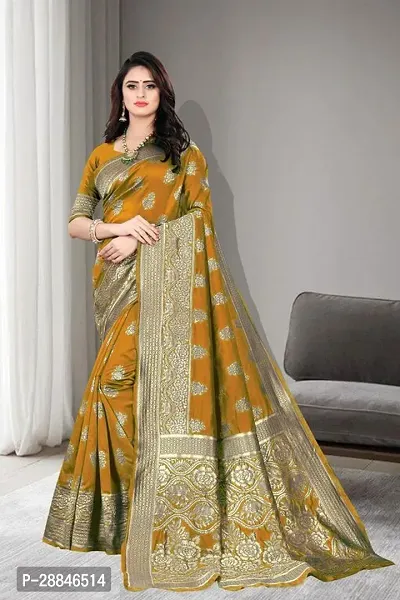 Stylish Mustard Silk Blend Saree With Blouse Piece For Women-thumb0