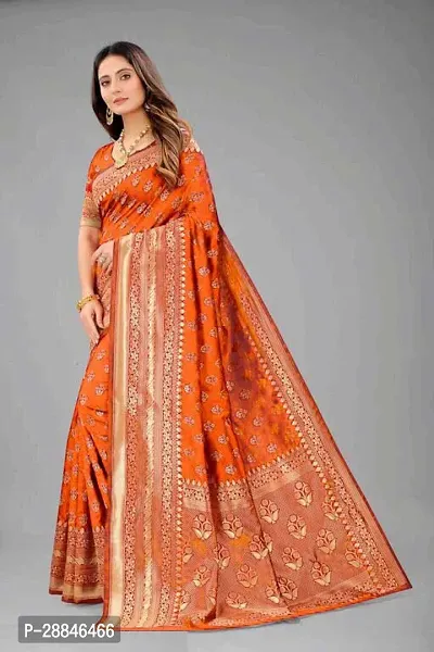 Stylish Orange Silk Blend Saree With Blouse Piece For Women-thumb4