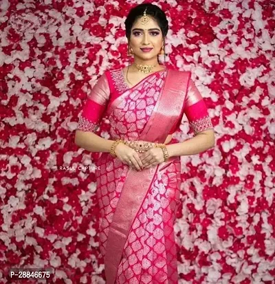 Stylish Pink Silk Blend Saree With Blouse Piece For Women-thumb0