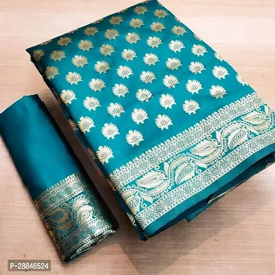 Stylish Green Silk Blend Saree With Blouse Piece For Women-thumb0