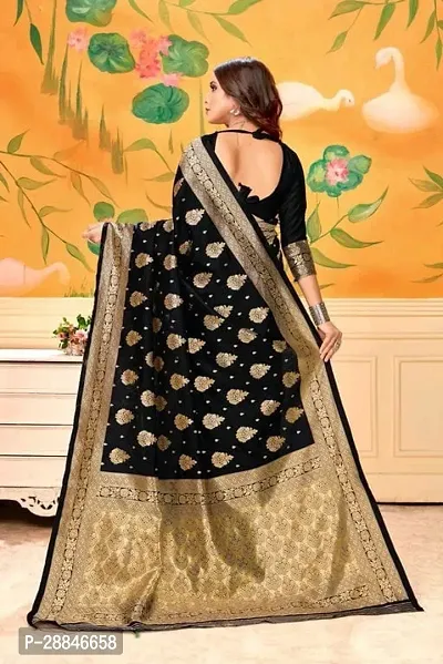 Stylish Black Silk Blend Saree With Blouse Piece For Women-thumb3