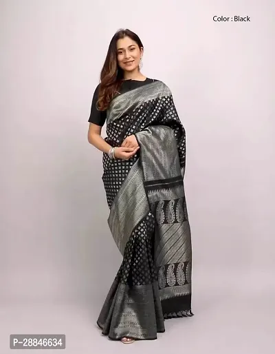 Stylish Black Silk Blend Saree With Blouse Piece For Women