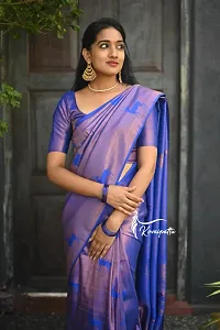 Stylish Blue Silk Blend Saree With Blouse Piece For Women-thumb3