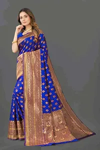 Stylish Blue Silk Blend Saree With Blouse Piece For Women-thumb3