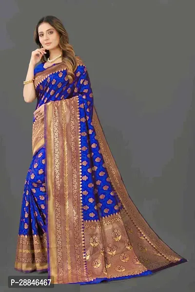 Stylish Blue Silk Blend Saree With Blouse Piece For Women-thumb4