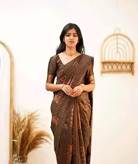 Stylish Brown Silk Blend Saree With Blouse Piece For Women-thumb1