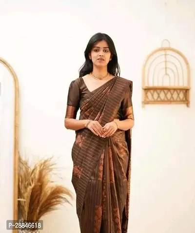 Stylish Brown Silk Blend Saree With Blouse Piece For Women-thumb2