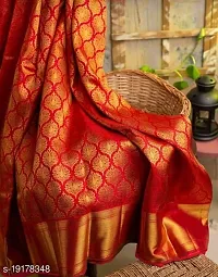 Stylish Red Silk Blend Saree With Blouse Piece For Women-thumb3