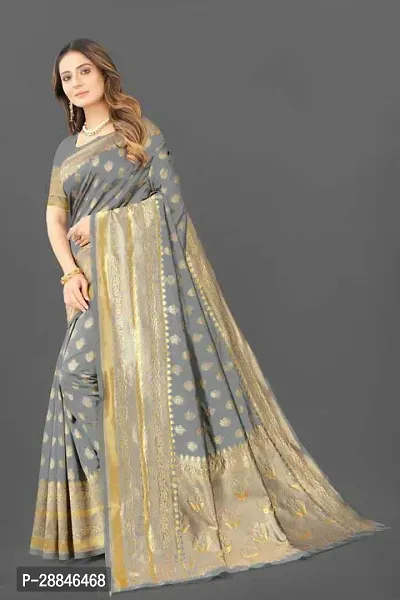 Stylish Grey Silk Blend Saree With Blouse Piece For Women-thumb2