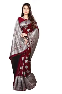 Stylish Maroon Silk Blend Saree With Blouse Piece For Women-thumb3