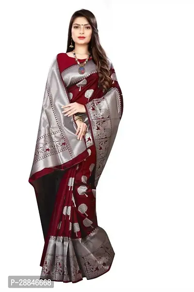 Stylish Maroon Silk Blend Saree With Blouse Piece For Women-thumb4