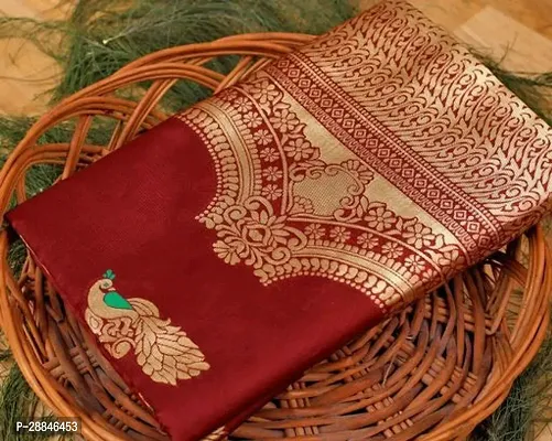 Stylish Red Silk Blend Saree With Blouse Piece For Women