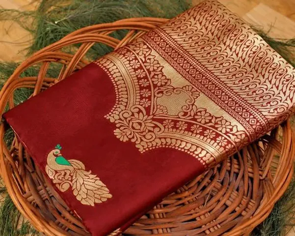 Stylish Lichi Silk Woven Design Saree With Blouse Piece