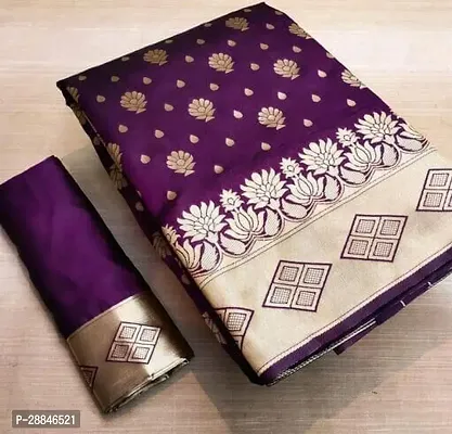 Stylish Purple Silk Blend Saree With Blouse Piece For Women-thumb0