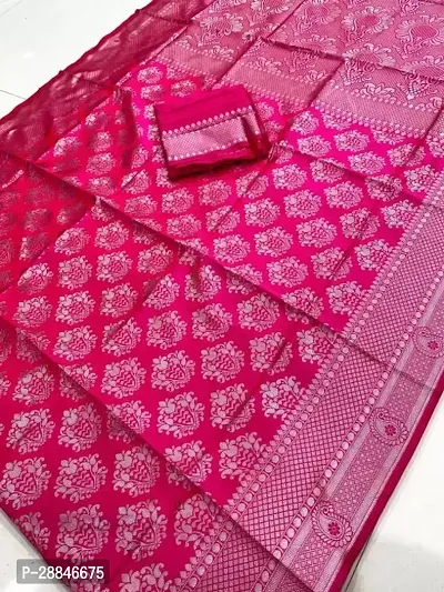 Stylish Pink Silk Blend Saree With Blouse Piece For Women-thumb3