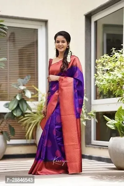 Stylish Purple Silk Blend Saree With Blouse Piece For Women-thumb0