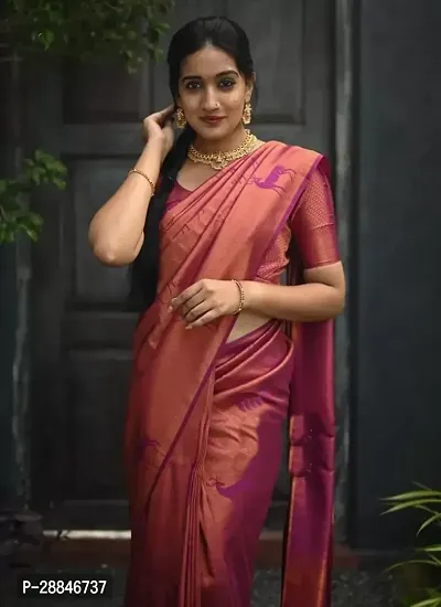 Stylish Purple Silk Blend Saree With Blouse Piece For Women-thumb2