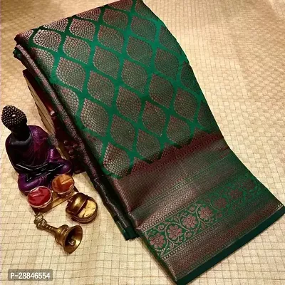 Stylish Green Silk Blend Saree With Blouse Piece For Women-thumb0