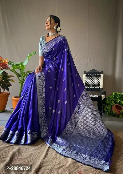 Stylish Blue Silk Blend Saree With Blouse Piece For Women-thumb2