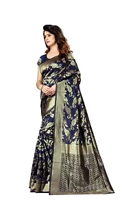 Stylish Navy Blue Silk Blend Saree With Blouse Piece For Women-thumb2