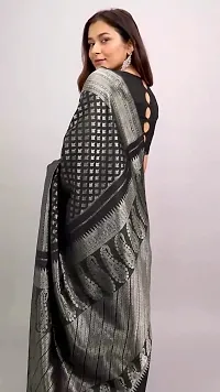 Stylish Black Silk Blend Saree With Blouse Piece For Women-thumb1