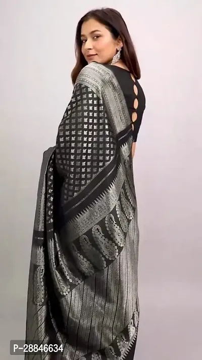 Stylish Black Silk Blend Saree With Blouse Piece For Women-thumb2