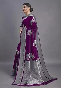 Stylish Purple Silk Blend Saree With Blouse Piece For Women-thumb1